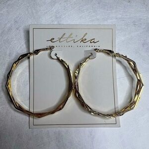 🆕 ettika Los Angeles Gold Bamboo Hoop Earrings::Tropical Beach Vacay Vibe::NWT: